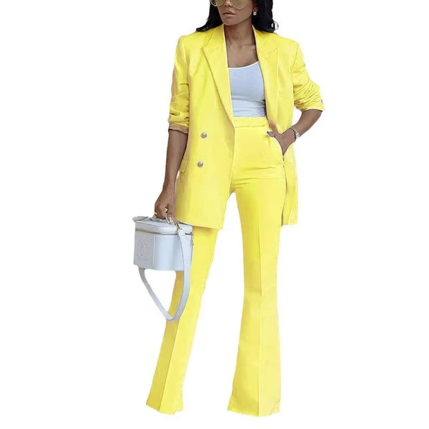 2025 Women’s Solid Color Casual Fashion Suit with Bell Bottoms – Western-Inspired Stylish Set