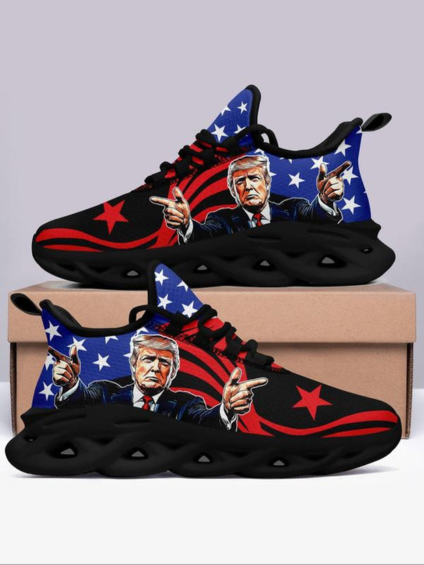 Men's Flag & President Print Lace-Up Running Sneakers