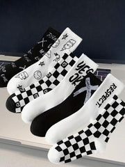 Chic Check & Letter Crew Socks