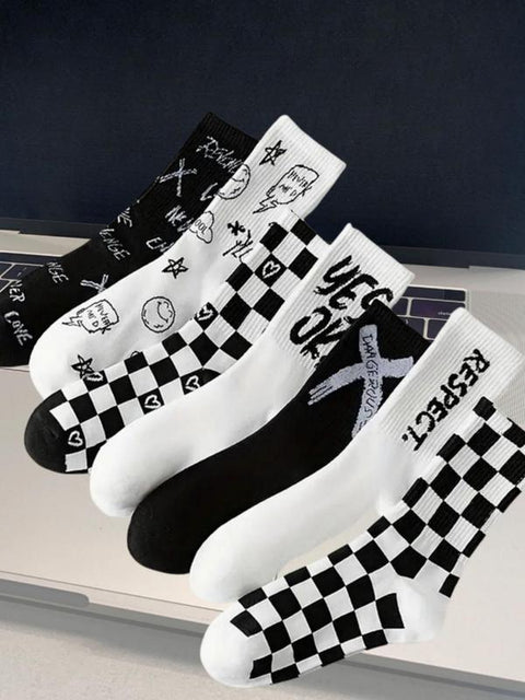 Chic Check & Letter Crew Socks