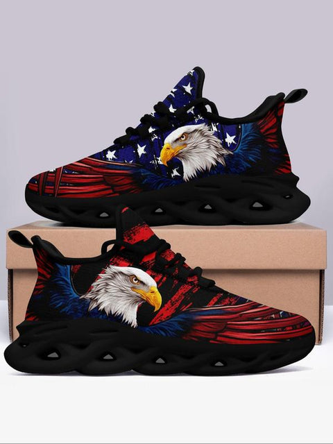 Men's Flag & President Print Lace-Up Running Sneakers