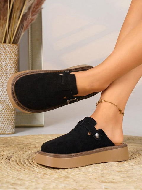 Women's Solid Color Slip-On Suede Platform Clogs