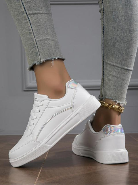 Women's Fashionable PU Leather Lace-Up Sneakers