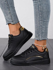 Women's Fashionable PU Leather Lace-Up Sneakers