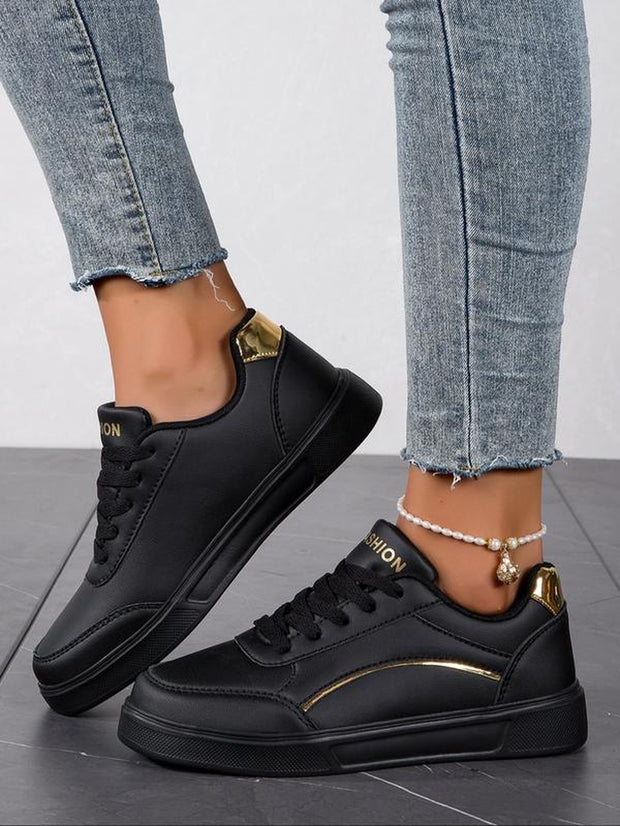 Women's Fashionable PU Leather Lace-Up Sneakers