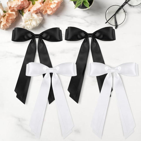 Silky Satin Long Tail Hair Bows - 4Pcs Set