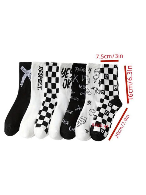 Chic Check & Letter Crew Socks