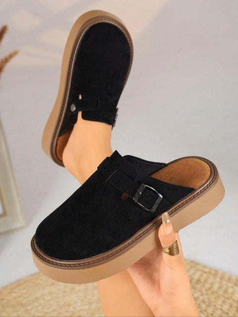 Women's Solid Color Slip-On Suede Platform Clogs