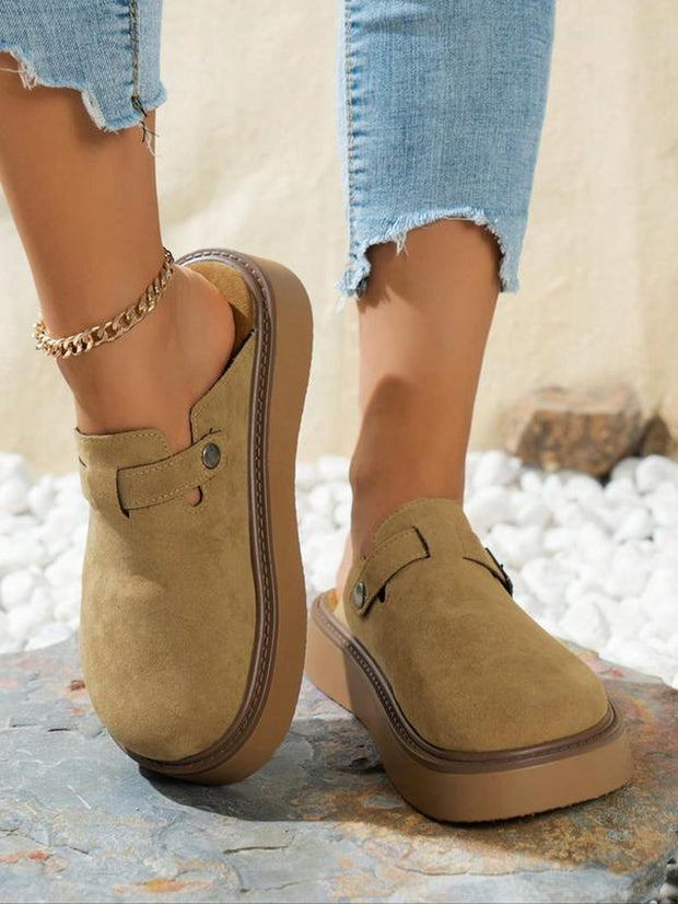 Women's Solid Color Slip-On Suede Platform Clogs