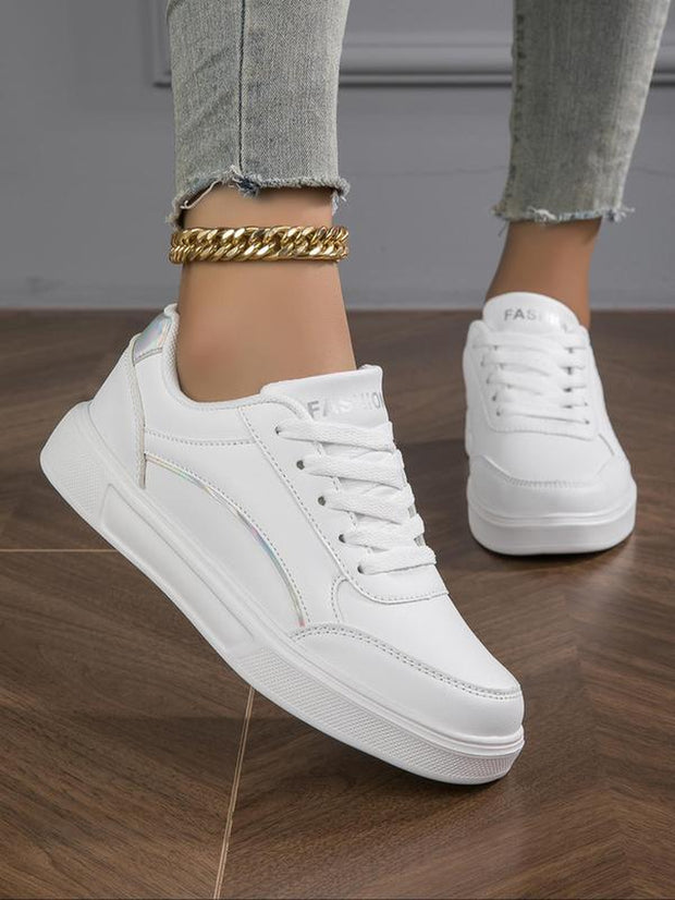 Women's Fashionable PU Leather Lace-Up Sneakers