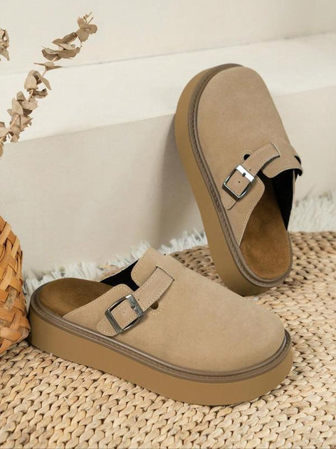 Women's Solid Color Slip-On Suede Platform Clogs