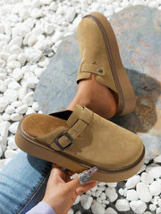 Women's Solid Color Slip-On Suede Platform Clogs