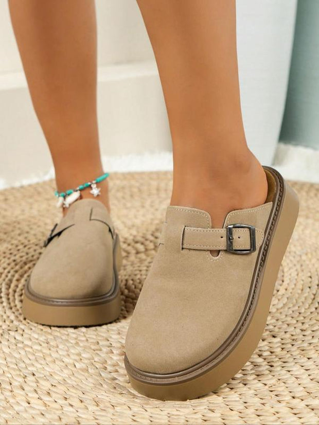 Women's Solid Color Slip-On Suede Platform Clogs