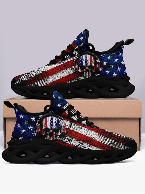 Men's Flag & President Print Lace-Up Running Sneakers