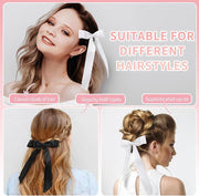 Silky Satin Long Tail Hair Bows - 4Pcs Set