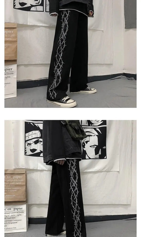 Japanese Y2k Oversize Graphic Wide Sweatpants Men Streetwear Print Casual Track Pants Male Sport Straight Trousers