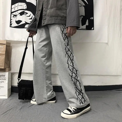 Japanese Y2k Oversize Graphic Wide Sweatpants Men Streetwear Print Casual Track Pants Male Sport Straight Trousers