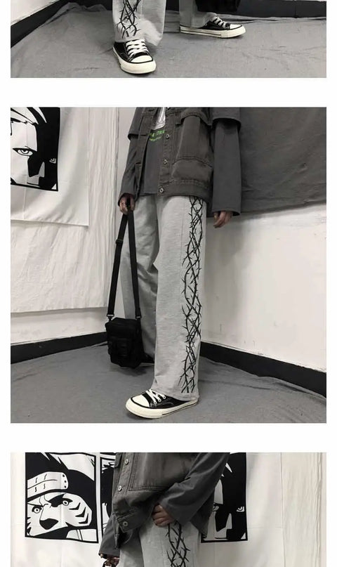 Japanese Y2k Oversize Graphic Wide Sweatpants Men Streetwear Print Casual Track Pants Male Sport Straight Trousers