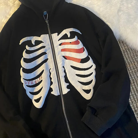 Y2K Rhinestone Cobweb Zip Up Oversized Sweatshirt 2022 Autumn Goth Hoodie Men Women Grunge Hooded Jacket Streetwear Y2K Clothing