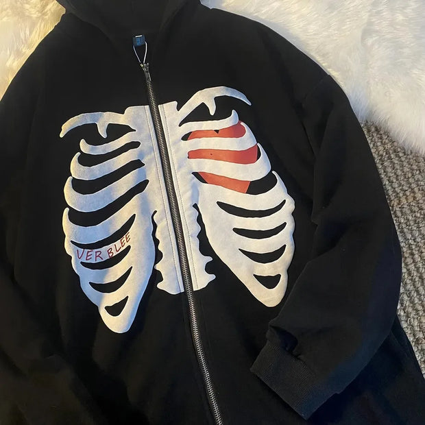 Y2K Rhinestone Cobweb Zip Up Oversized Sweatshirt 2022 Autumn Goth Hoodie Men Women Grunge Hooded Jacket Streetwear Y2K Clothing