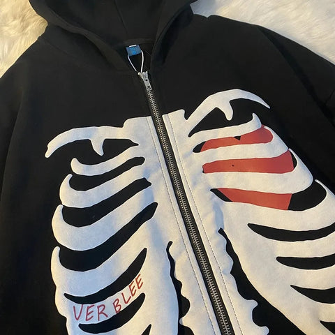 Y2K Rhinestone Cobweb Zip Up Oversized Sweatshirt 2022 Autumn Goth Hoodie Men Women Grunge Hooded Jacket Streetwear Y2K Clothing