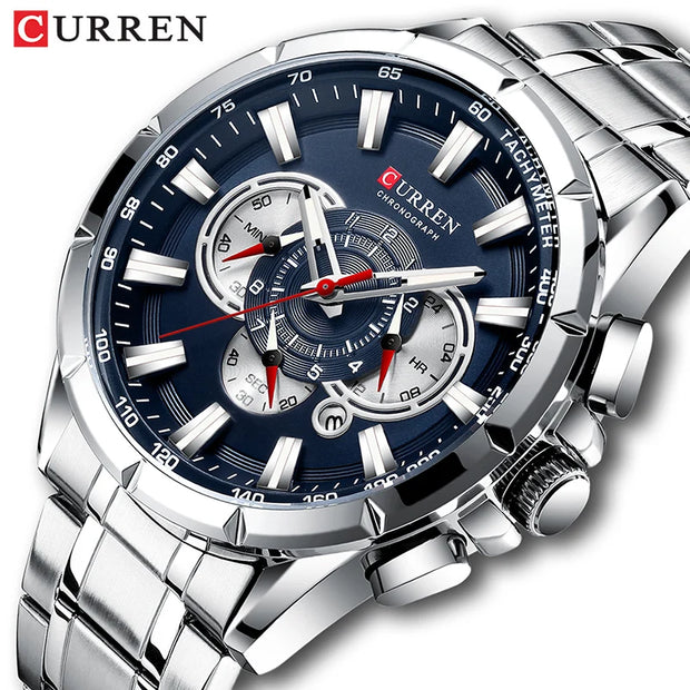 Curren Men’s Watches Top Brand Luxury Chronograph Quartz Men Watch Waterproof Sport Wrist Watch Men Stainless Steel Male Clock