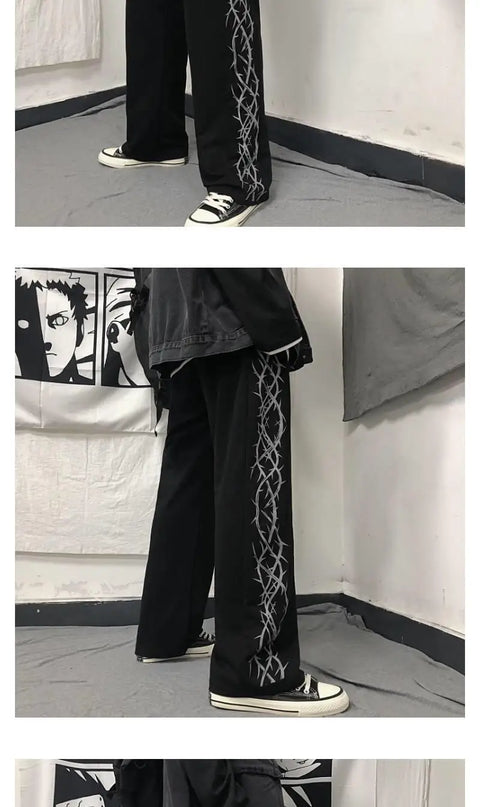 Japanese Y2k Oversize Graphic Wide Sweatpants Men Streetwear Print Casual Track Pants Male Sport Straight Trousers