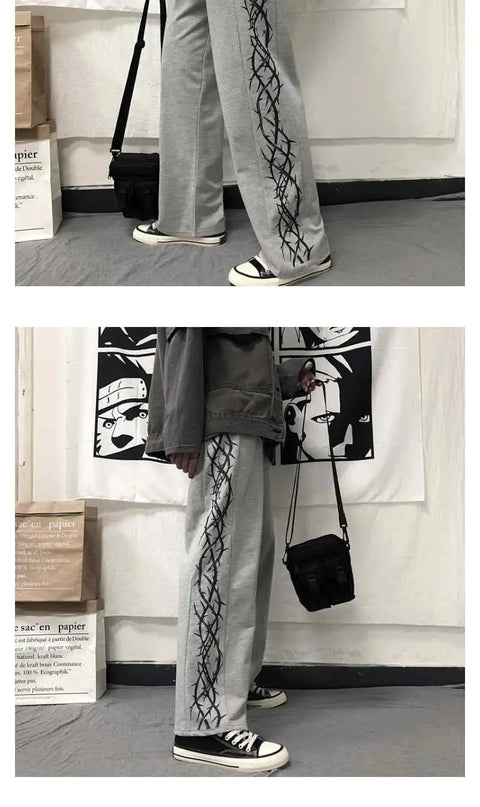 Japanese Y2k Oversize Graphic Wide Sweatpants Men Streetwear Print Casual Track Pants Male Sport Straight Trousers