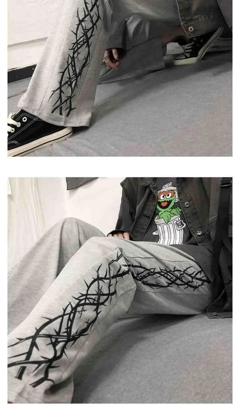 Japanese Y2k Oversize Graphic Wide Sweatpants Men Streetwear Print Casual Track Pants Male Sport Straight Trousers