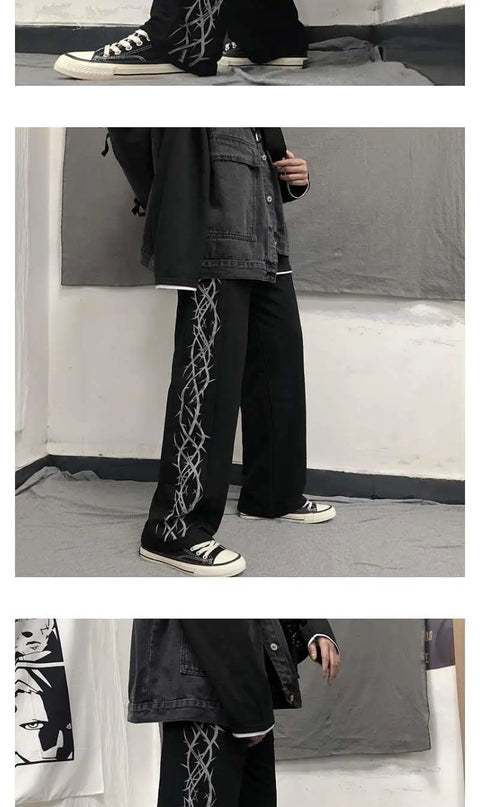 Japanese Y2k Oversize Graphic Wide Sweatpants Men Streetwear Print Casual Track Pants Male Sport Straight Trousers