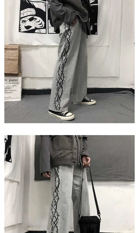 Japanese Y2k Oversize Graphic Wide Sweatpants Men Streetwear Print Casual Track Pants Male Sport Straight Trousers