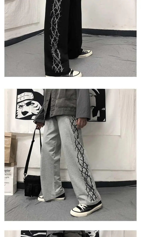 Japanese Y2k Oversize Graphic Wide Sweatpants Men Streetwear Print Casual Track Pants Male Sport Straight Trousers