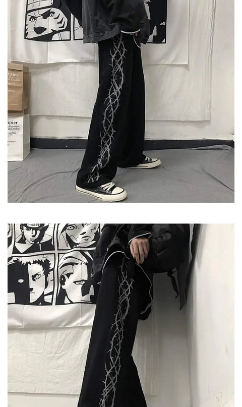 Japanese Y2k Oversize Graphic Wide Sweatpants Men Streetwear Print Casual Track Pants Male Sport Straight Trousers