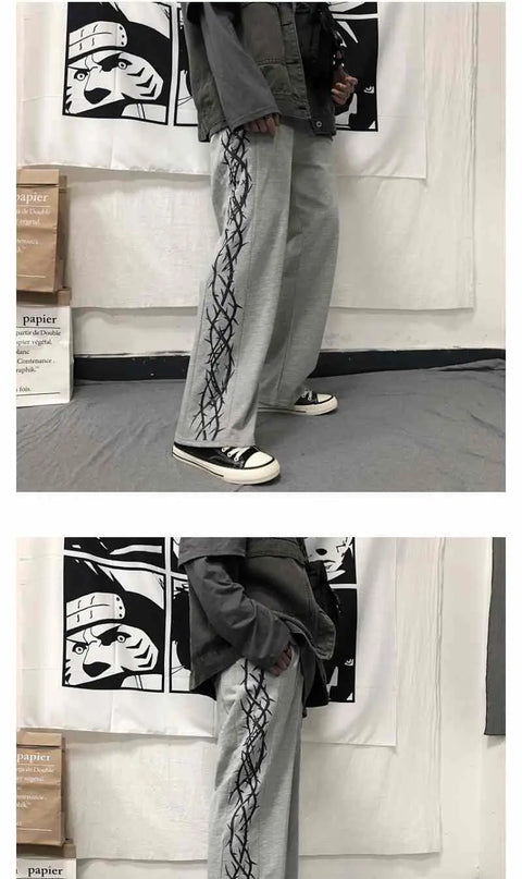 Japanese Y2k Oversize Graphic Wide Sweatpants Men Streetwear Print Casual Track Pants Male Sport Straight Trousers