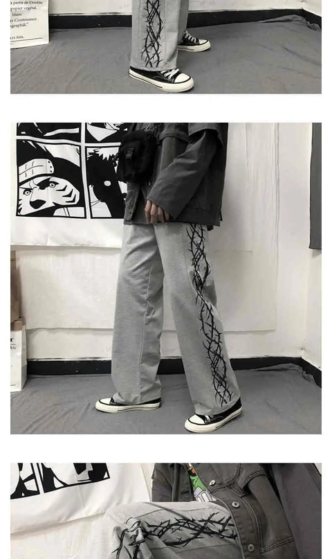 Japanese Y2k Oversize Graphic Wide Sweatpants Men Streetwear Print Casual Track Pants Male Sport Straight Trousers