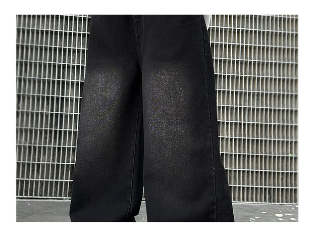Boys Black Print Jeans Spring/Autumn Kids Wide Leg Pants Washed Denim Straight Pants Teen Children Pants 6 8 10 12 14 Years Old