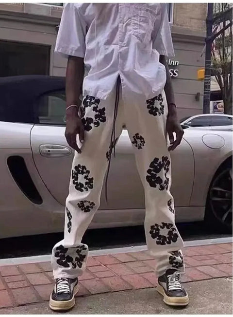 Korean Style Fashionable Embroidery Slim Fit Men's Jeans Casual Versatile Draped Straight Leg Denim Pants From China