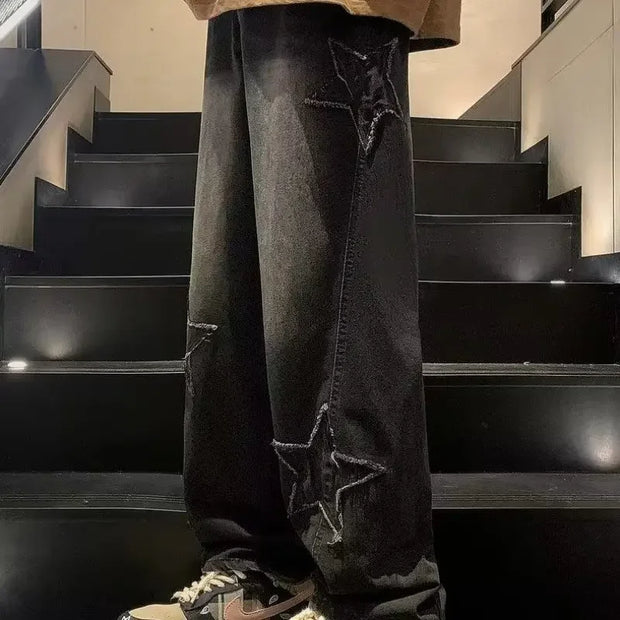 American High Street Style Men's Jeans Autumn Winter Straight Leg Loose Floor-Length Wide Leg Pants Casual Fashion