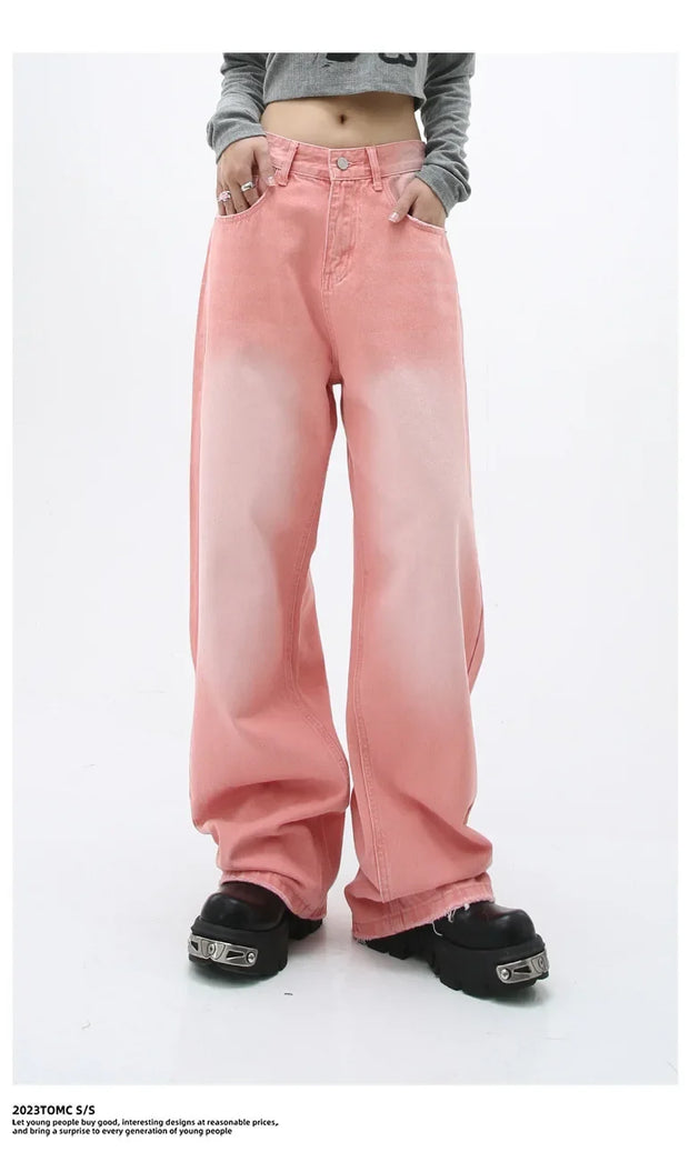 Loose Straight Leg Denim Wide Leg Pants Women's Style Washed out Vintage Colored Jeans Spring Summer Casual Female Clothing