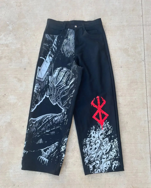 Harajuku Anime Graphic wide leg jeans High Waist Jeans Pants Women new Japanese Style Streetwear Y2K Jeans for Men Wide Trouser