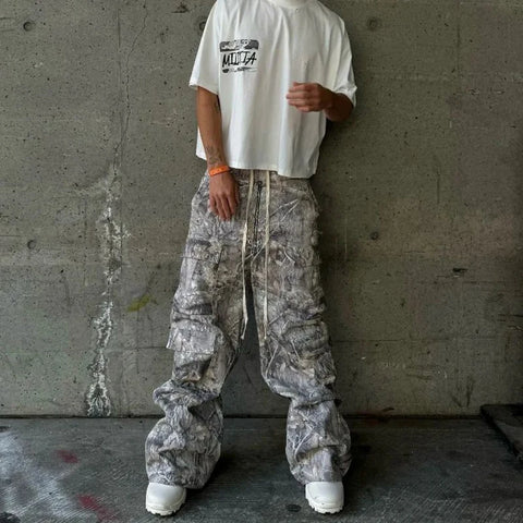 Streetwear Vintage Y2K Cargo Pants Mens Spring Summer Fashionable Multi-pockets Cargo Trousers Men Hip Hop Loose Straight Pants