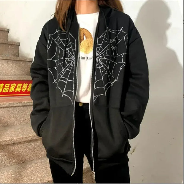 Women's Sweater Gothic Sweater Fashion Y2K Spider Web Hot Diamond Printing Artwork Autumn Winter 2024 Sports Casual Streetwear
