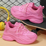 Pink Platform Sneakers Women Thick Sole Korean Chunky Sneakers 2025 Fashion Dad Shoes Woman Spring Height Increasing Sneakers