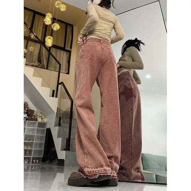Women Jeans Pants 2025 Summer Y2K Girl Pants Women Loose Straight Elastic Waist Wide Leg Spliced Women Trousers Casual Soft Pant
