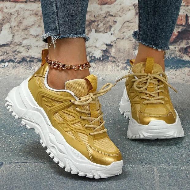 Clunky Sneaker Trend Thick Sole Mesh Surface Breathable Casual Sports Single Shoes Lace-up All Outdoor Fashion Shoes Women
