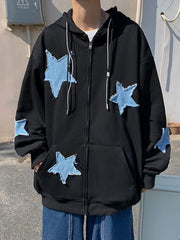 Y2k Hip Hop Women's Star Patch Zip Up Hoodie for Women Oversized Sweatshirt Jacket E-Girl 90s Pullover Gothic Streetwear