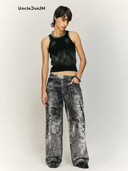 Retro Cashew Flower Digital Print Jeans Y2k Men’s Jeans Men Clothing Distressed Pants