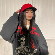 Y2K Rhinestone Cobweb Zip Up Oversized Sweatshirt 2022 Autumn Goth Hoodie Men Women Grunge Hooded Jacket Streetwear Y2K Clothing