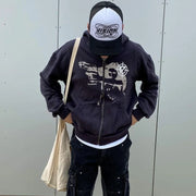 Y2K Rhinestone Cobweb Zip Up Oversized Sweatshirt 2022 Autumn Goth Hoodie Men Women Grunge Hooded Jacket Streetwear Y2K Clothing