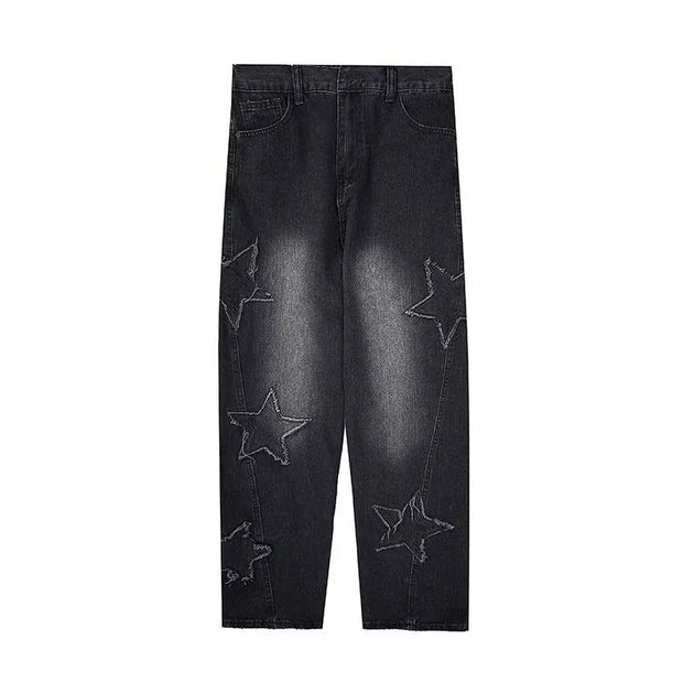 Hip Hop High Street Baggy Denim Trousers 2025 Men Star Embroidery Straight Casual Jeans Male New Fashion Straight Wide Leg Jeans
